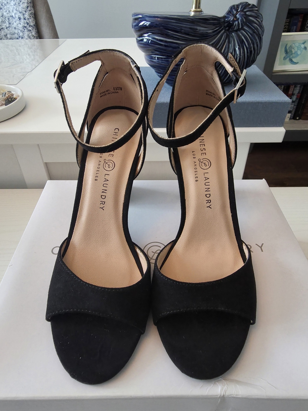 Chinese Laundry Black Suede Ankle-Strap Heels